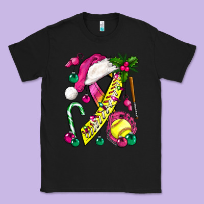 Pink Christmas Breast Cancer Ribbon Softball Classic Tee Designed By Bundleandbundleshop