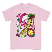 Bubblegum Pink Pink Christmas Breast Cancer Ribbon Softball Classic Tee - BundleAndBundleShop