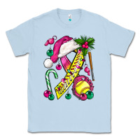 Dusty Blue Pink Christmas Breast Cancer Ribbon Softball Classic Tee - BundleAndBundleShop