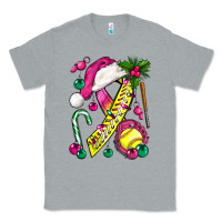 Heather Grey Pink Christmas Breast Cancer Ribbon Softball Classic Tee - BundleAndBundleShop