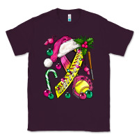 Plum Pink Christmas Breast Cancer Ribbon Softball Classic Tee - BundleAndBundleShop