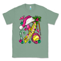 Sage Pink Christmas Breast Cancer Ribbon Softball Classic Tee - BundleAndBundleShop