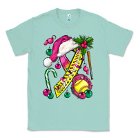 Seafoam Pink Christmas Breast Cancer Ribbon Softball Classic Tee - BundleAndBundleShop