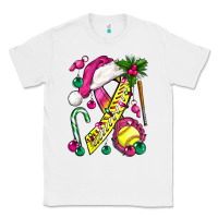 White Pink Christmas Breast Cancer Ribbon Softball Classic Tee - BundleAndBundleShop