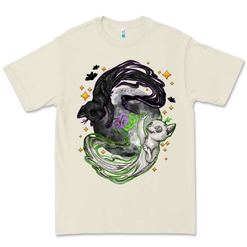 Magical Cats Ghost With Moon Halloween Premium Tee by NancyCooperArtShop | Teevron