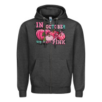 Charcoal Heather in october we wear pink Zipper Hoodie - CowGirlArtShop