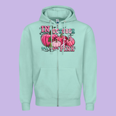 In October We Wear Pink Zipper Hoodie Designed By Cowgirlartshop