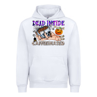 White Dead Inside Caffeinated Urban Hoodie - CowhideDigitalArt