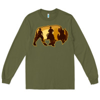 Army Green Bison Silhouette Cowboy Long Sleeve Tee - Bettercallsaul