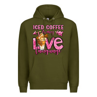 Army Green iced coffee is my love language Premium Hoodie - OliviaCreatesArt