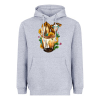 Heather Grey Simmental Cow Bobba Cup Heavyweight Hoodie - FaDigitalArtStudio