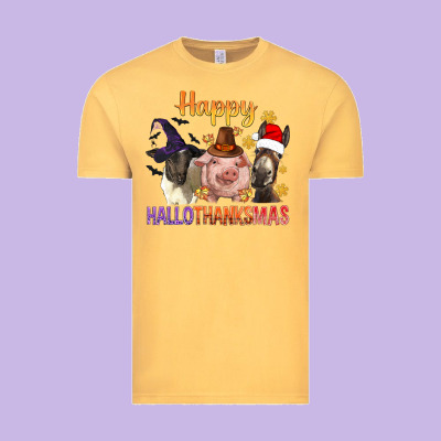 Happy Hallothanksmas Farm Animal Vintage Tee Designed By Bundleandbundleshop