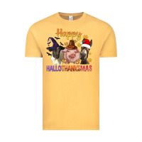 Vintage Mustard Happy Hallothanksmas Farm Animal Vintage Tee - BundleAndBundleShop