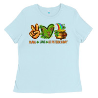 Baby Blue peace love st patricks day Ladies Tee - NancyCooperArtShop