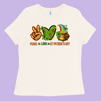 Peace Love St Patricks Day Ladies Tee Designed By Nancycooperartshop
