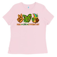Bubblegum Pink peace love st patricks day Ladies Tee - NancyCooperArtShop