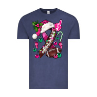 Vintage Denim Pink Christmas Breast Cancer Ribbon Football Vintage Tee - BundleAndBundleShop