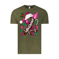 Vintage Olive Pink Christmas Breast Cancer Ribbon Football Vintage Tee - BundleAndBundleShop