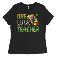 Black one lucky teacher st patricks Ladies Tee - NancyCooperArtShop