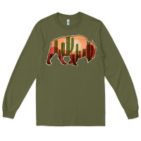 Army Green Cactus Bison Silhouette Long Sleeve Tee - Bettercallsaul