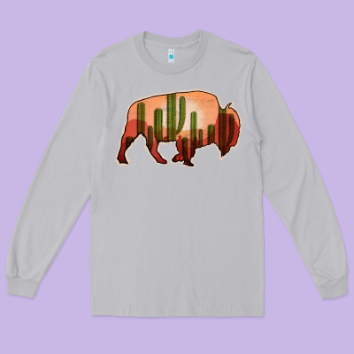 Cactus Bison Silhouette Long Sleeve Tee Designed By Bettercallsaul