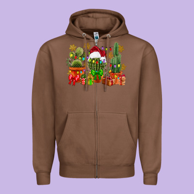 Christmas Cactus Zipper Hoodie Designed By Cowgirlartshop