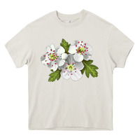 Cream Hawthorn Flower Illustrations Heavy Core Tee - LillyAllenDesigns