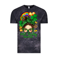 Cloud Black St. Patrick Messy Bun One Luck Mama With Clover Vintage Tee - BundleAndBundleShop