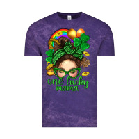 Cloud Purple St. Patrick Messy Bun One Luck Mama With Clover Vintage Tee - BundleAndBundleShop