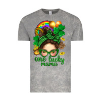 Cloud Rock St. Patrick Messy Bun One Luck Mama With Clover Vintage Tee - BundleAndBundleShop