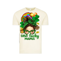 Vintage Arctic St. Patrick Messy Bun One Luck Mama With Clover Vintage Tee - BundleAndBundleShop