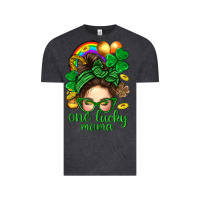 Vintage Black St. Patrick Messy Bun One Luck Mama With Clover Vintage Tee - BundleAndBundleShop