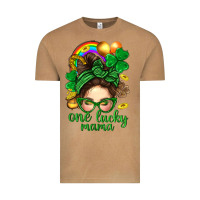 Vintage Camel St. Patrick Messy Bun One Luck Mama With Clover Vintage Tee - BundleAndBundleShop