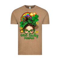 Vintage Coffee St. Patrick Messy Bun One Luck Mama With Clover Vintage Tee - BundleAndBundleShop
