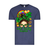 Vintage Denim St. Patrick Messy Bun One Luck Mama With Clover Vintage Tee - BundleAndBundleShop