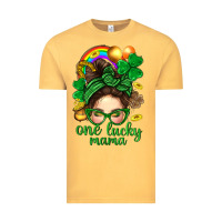 Vintage Mustard St. Patrick Messy Bun One Luck Mama With Clover Vintage Tee - BundleAndBundleShop