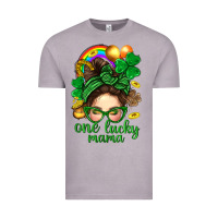 St. Patrick Messy Bun One Luck Mama With Clover Vintage Tee | Teevron