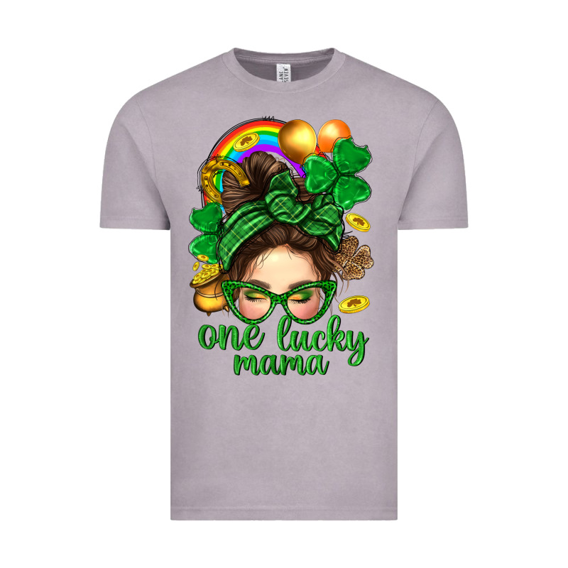 St. Patrick Messy Bun One Luck Mama With Clover Vintage Tee by BundleAndBundleShop | Teevron