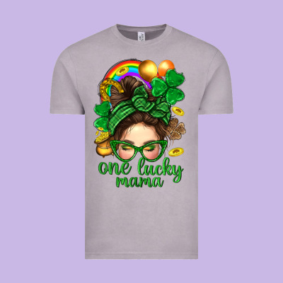 St. Patrick Messy Bun One Luck Mama With Clover Vintage Tee Designed By Bundleandbundleshop
