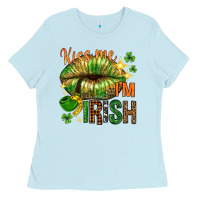 Baby Blue kiss me im irish with lip Ladies Tee - NancyCooperArtShop