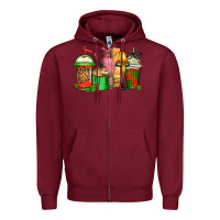 Burgundy christmas movie coffee cups Zipper Hoodie - CowGirlArtShop