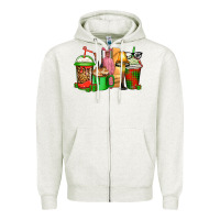Oatmeal Heather christmas movie coffee cups Zipper Hoodie - CowGirlArtShop