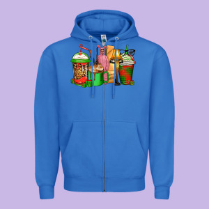 Christmas Movie Coffee Cups Zipper Hoodie Designed By Cowgirlartshop