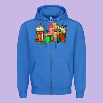 Christmas Movie Coffee Cups Zipper Hoodie Designed By Cowgirlartshop