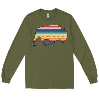 Army Green Aztec Bison Silhouette Long Sleeve Tee - Bettercallsaul