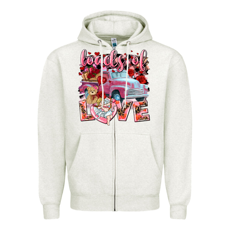 Loads Of Love Valentine's Day Truck Zipper Hoodie by HowdyJamesFarm | Teevron
