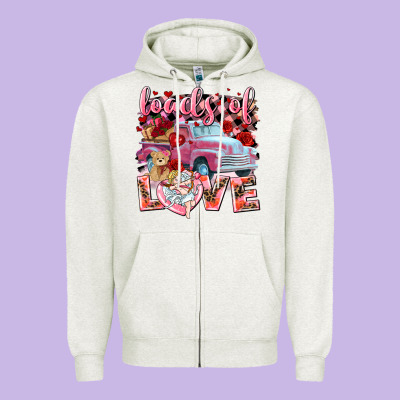 Loads Of Love Valentine's Day Truck Zipper Hoodie Designed By Howdyjamesfarm