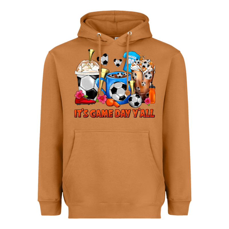 It's Game Day Y'all Soccer Coffee Cups Heavyweight Hoodie by FaDigitalArtStudio | Teevron