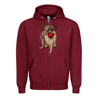Burgundy deer gnome Zipper Hoodie - CowGirlArtShop