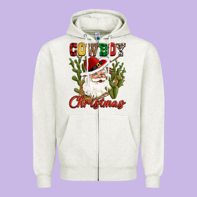 Cowboy Christmas Western Cactus Zipper Hoodie Designed By Cowgirlartshop